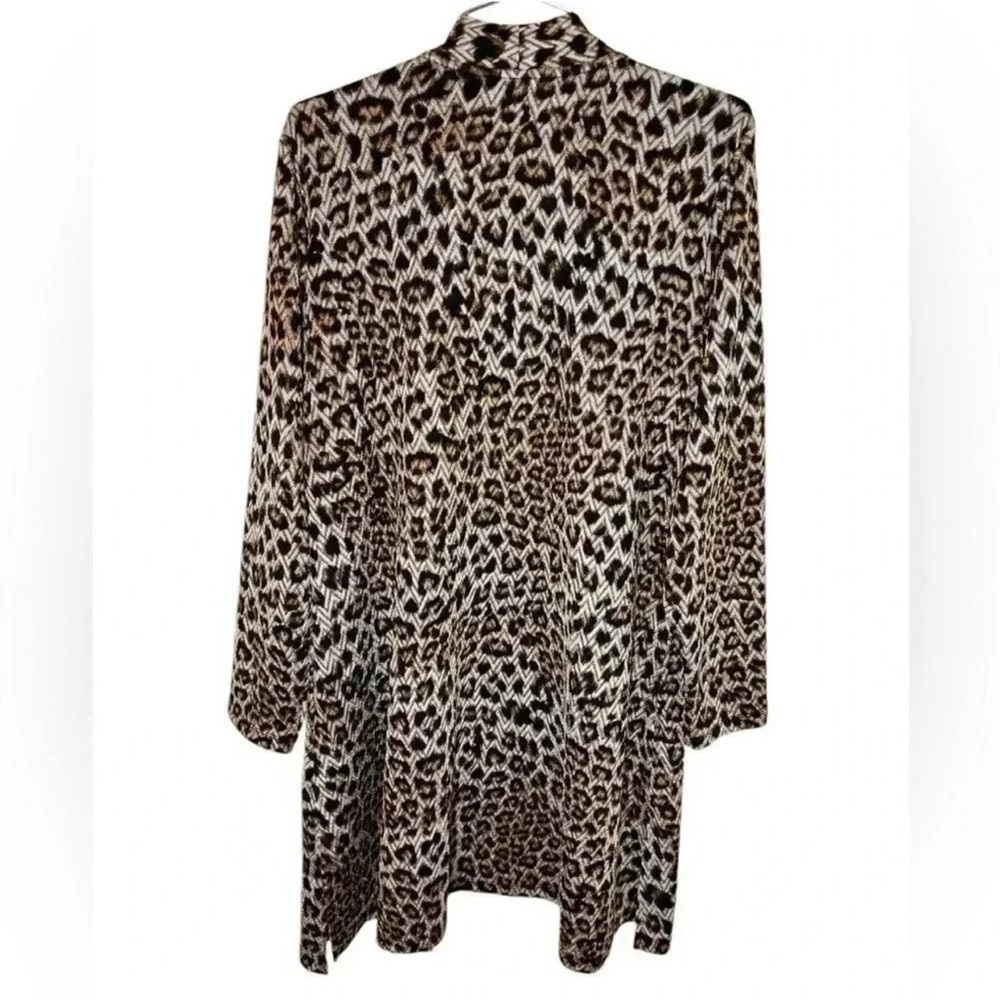 Susan Graver Leopard Print Duster Cardigan Medium Open Front Pockets - Picture 7 of 7